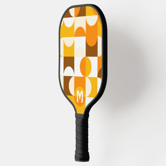 Custom Sunny Yellow Orange Brown Retro Art Muster Pickleball Schläger (Links)