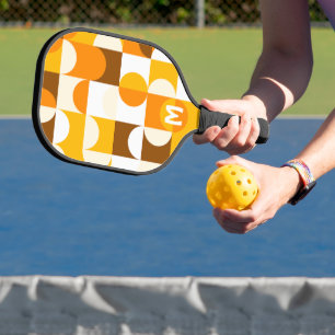 Custom Sunny Yellow Orange Brown Retro Art Muster Pickleball Schläger