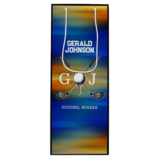 Custom Sunset Golf Monogram Design Geschenktüte Für Weinflaschen (Vorderseite)