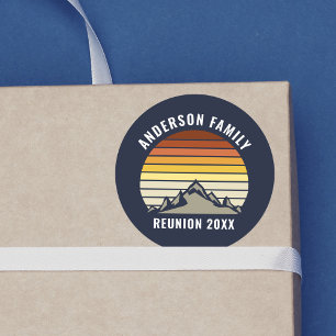 Custom Sunset Mountain Family Wiedersehen Party Runder Aufkleber