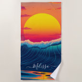 Custom Sunset Wave Beach Handtuch - (Vorderseite)