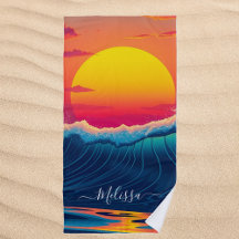Custom Sunset Wave Beach Handtuch -