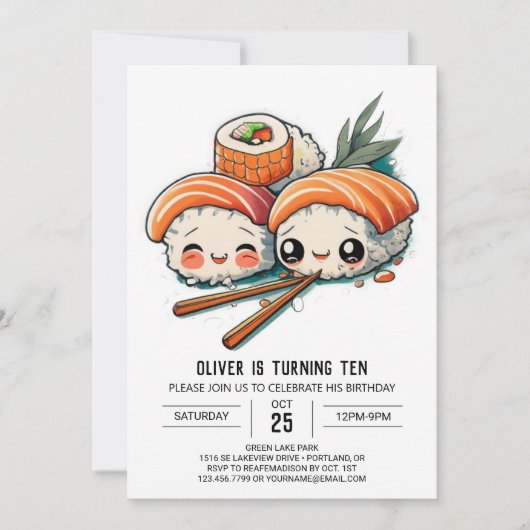 Custom Sushi Adventure Kindergeburtstag Einladung (Vorderseite)