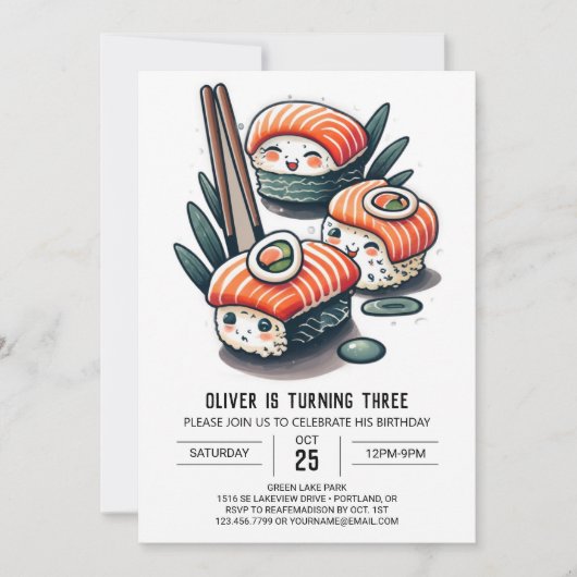 Custom Sushi Delights Geburtstag Einladung (Vorderseite)