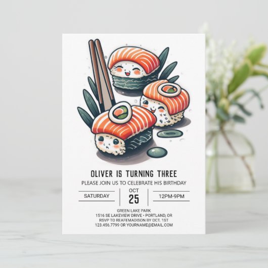 Custom Sushi Delights Geburtstag Einladung (Stehend Vorderseite)