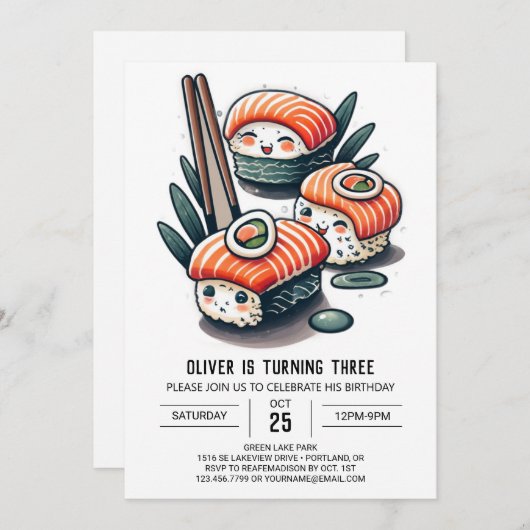 Custom Sushi Delights Geburtstag Einladung (Vorne/Hinten)