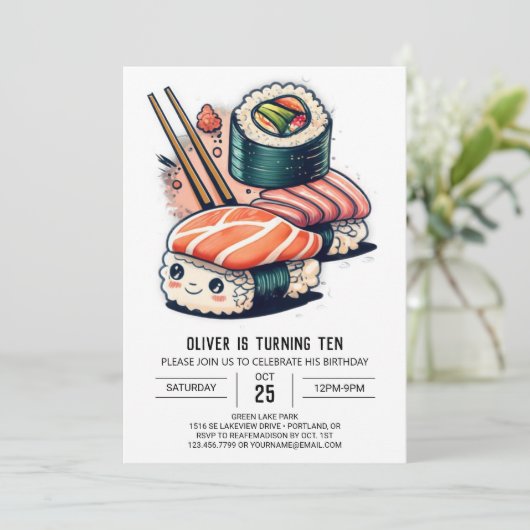 Custom Sushi Night Geburtstag Einladung (Stehend Vorderseite)