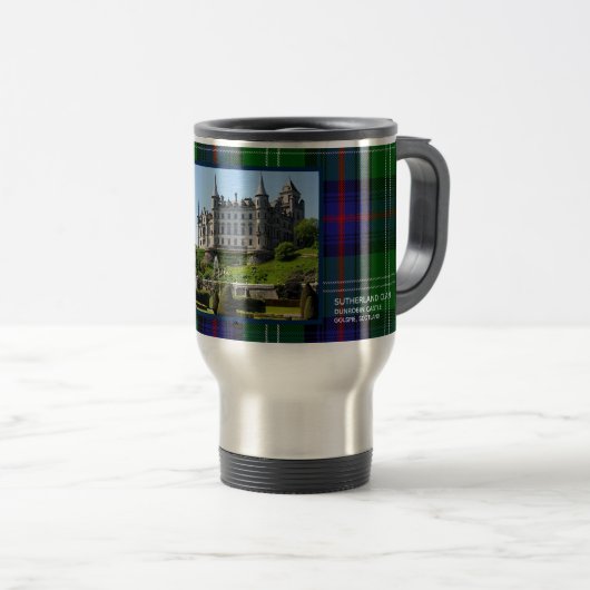 Custom Sutherland Clan Dunrobin Castle Tartan Name Reisebecher (VorderseiteRechts)