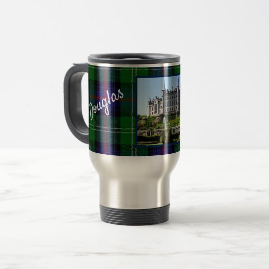 Custom Sutherland Clan Dunrobin Castle Tartan Name Reisebecher (Vorderseite Links)