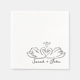Custom Swan Heart Wedding Cocktail Napkin Serviette