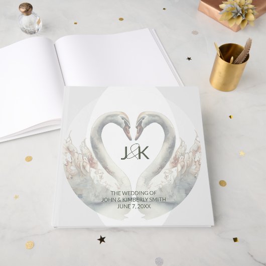 Custom Swan Wedding Guest Book Gästebuch (Vorderseite offen)
