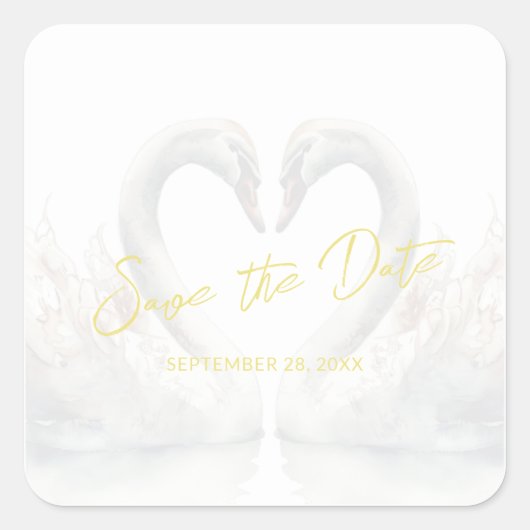Custom Swan Wedding Save the Date Quadratischer Aufkleber (Vorderseite)