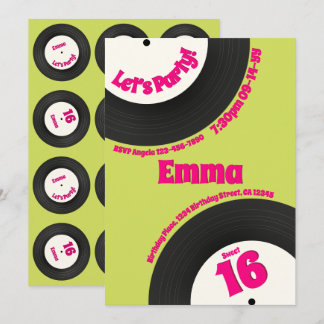 Custom Sweet 16 Birthday Colourful Retro Record Einladung