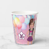 Custom Sweet 16 Karikatur mit Balloons Pappbecher (Rückseite)