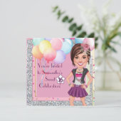 Custom Sweet 16 Karikatur mit Balloons und Glam Einladung (Stehend Vorderseite)