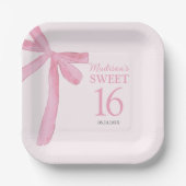 Custom Sweet 16th Birthday Coquette Pink Bow  Pappteller (Vorderseite)