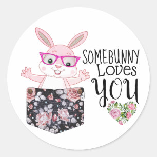 Custom Sweet Baby Girl Bunny Glasses Blume Runder Aufkleber