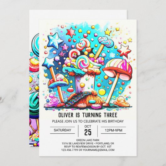 Custom Sweet Lollipop Geburtstag Einladung (Vorne/Hinten)