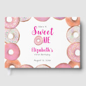 Custom Sweet One Donut First Birthday Pink Gästebuch (Vorderseite)
