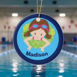 Custom Swim Team Girl Niedliche Weihnachten Keramikornament
