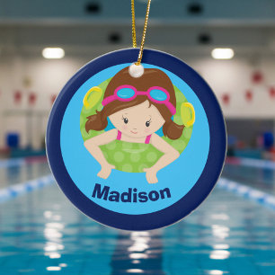 Custom Swim Team Girl Niedliche Weihnachten Keramikornament