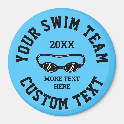 Custom swimming team fridge magnet for swimmers (Vorne)