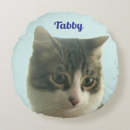 Custom Tabby Cat Photo on Light Blue Rundes Kissen