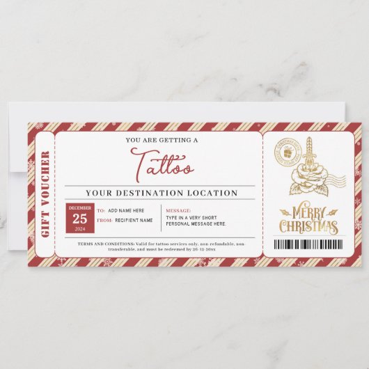 Custom Tattoo Christmas Ticket Certificate Voucher Einladung (Vorderseite)