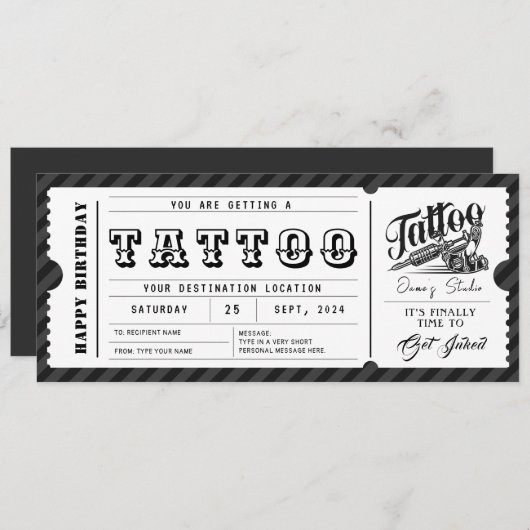 Custom Tattoo Geschenkkarte Ticket Gutschein Einladung (Vorne/Hinten)