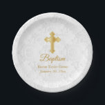 Custom Taufen in White Damask und Gold Pappteller<br><div class="desc">Taufe / Erste Kommunion Papier Teller können Sie personalisieren. 😀 Sie können den Text bei Bedarf entfernen und neu hinzufügen, was immer Sie möchten und welchen Schriftart Sie möchten. 📌 Wenn Sie weitere Anpassungen benötigen, klicken Sie bitte auf den Button "Weitere Anpassungen vornehmen" oder "Design anpassen oder bearbeiten" und verwenden...</div>