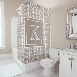 Custom Taupe Beige Braun Weiß Zigzag Kunst, Dichtu Duschvorhang