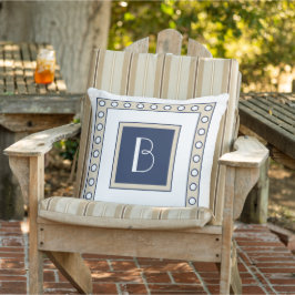 Custom Taupe Beige Dark Navy Blue Polka Dots Art Kissen