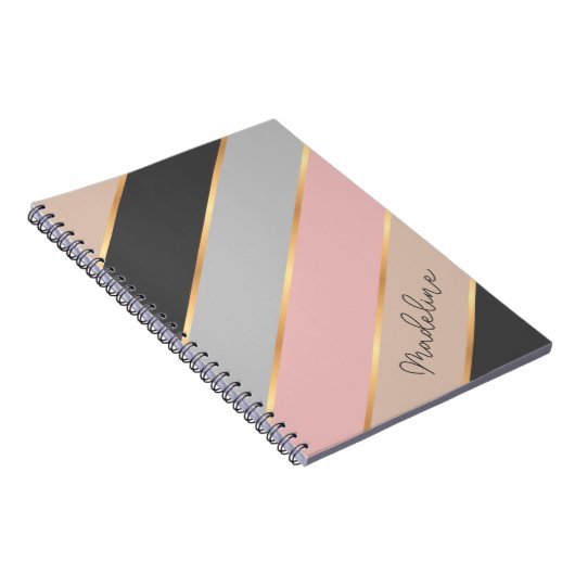 Custom Taupe Beige Grau Rosa Rosa Streifen Notizblock (Rechte Seite)