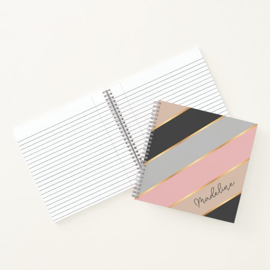 Custom Taupe Beige Grau Rosa Rosa Streifen Notizblock (Innenseite)