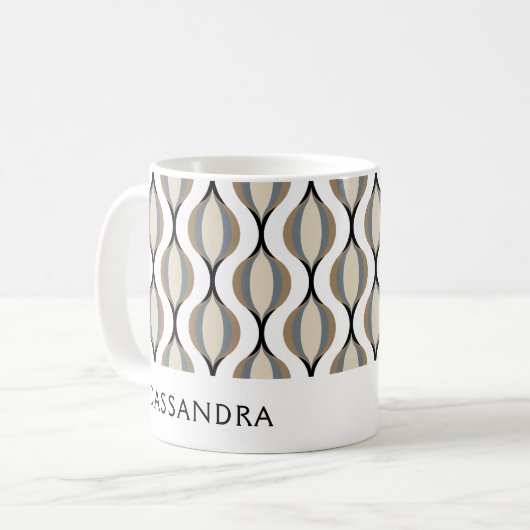 Custom Taupe Beige Tan Gray White Ogee Waves Kaffeetasse (Vorderseite Links)