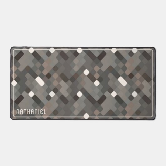 Custom Taupe Grau Dunkelbraun Schwarz Pixel Muster Schreibtischunterlage (Vorderseite)