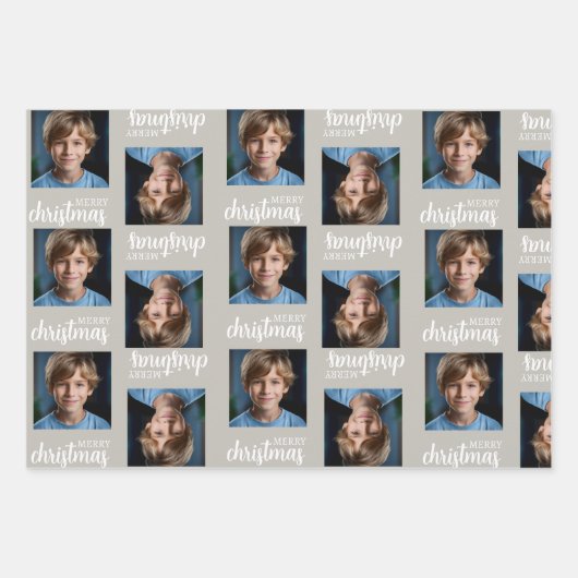 Custom Taupe Weihnachts Foto Wrapping Paper Sheets Geschenkpapier Set (Vorderseite 2)