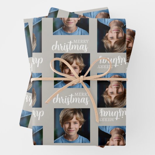 Custom Taupe Weihnachts Foto Wrapping Paper Sheets Geschenkpapier Set (Beispiel)