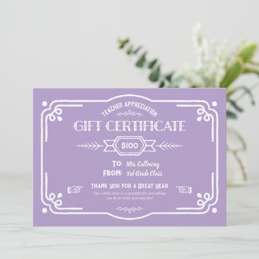 Custom Teacher Appreciation Gift Certificate Karte (Stehend Vorderseite)