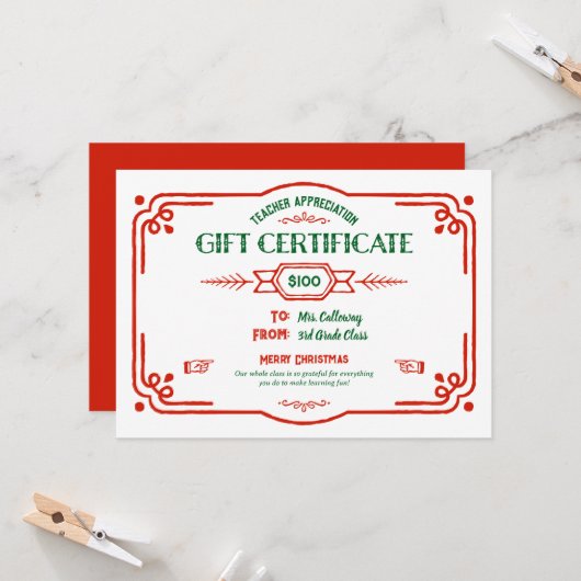 Custom Teacher Appreciation Gift Certificate Karte (Vorderseite/Rückseite Beispiel)