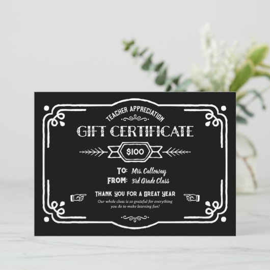 Custom Teacher Appreciation Gift Certificate Karte (Stehend Vorderseite)