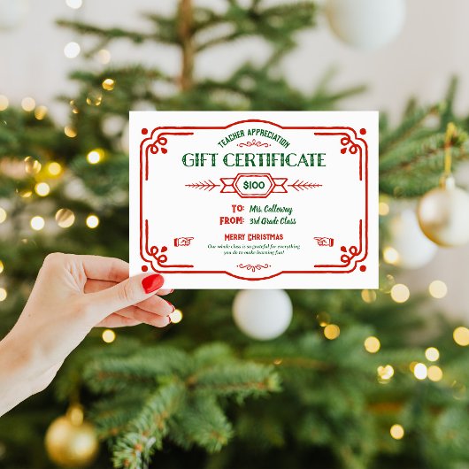 Custom Teacher Appreciation Gift Certificate Karte