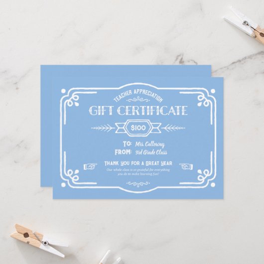 Custom Teacher Appreciation Gift Certificate Karte (Vorderseite/Rückseite Beispiel)