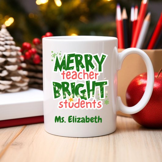 Custom Teacher Merry Bright Schüler Weihnachten Kaffeetasse