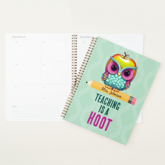 Custom Teacher Name Apple Owl Planer für die Schul (Anzeige)