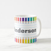 Custom Teacher Name Colorful Pencils Mug Kaffeetasse (VorderseiteRechts)