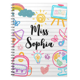 Custom Teacher Name | Cute Colorful doodle Notizblock