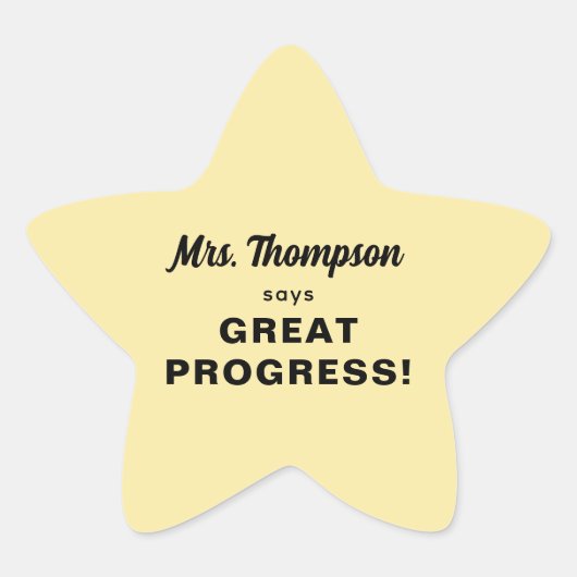 Custom Teacher Name Great Progress! Pastellgelb Stern-Aufkleber (Vorderseite)