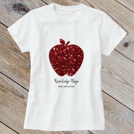 Custom Teacher Name Imitats Glitzer Red Apple Scho T-Shirt