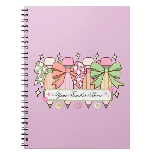 Custom Teacher Name Notebook | Cute Bow Teacher Notizblock (Vorderseite)